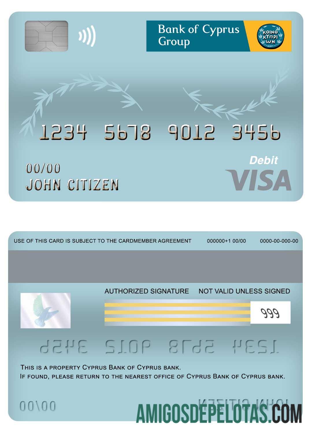 Cartão de débito Visa do Banco de Chipre modelo